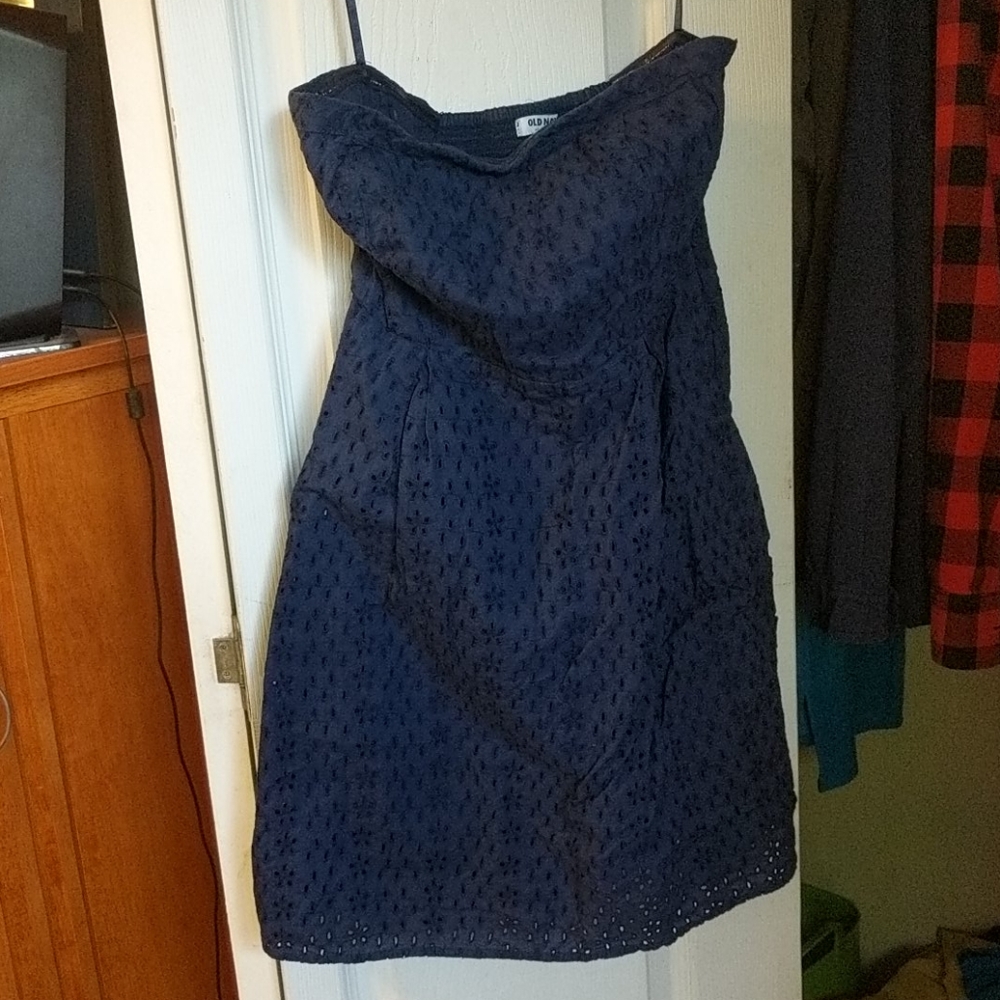 Strapless blue dress